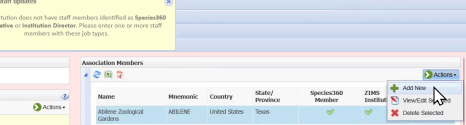 Actions button in the Association Members panel