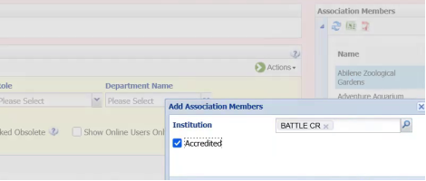 Accredited checkbox in the Add Association Members dialog